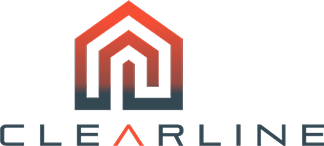 Clearline logo with abstract red design.